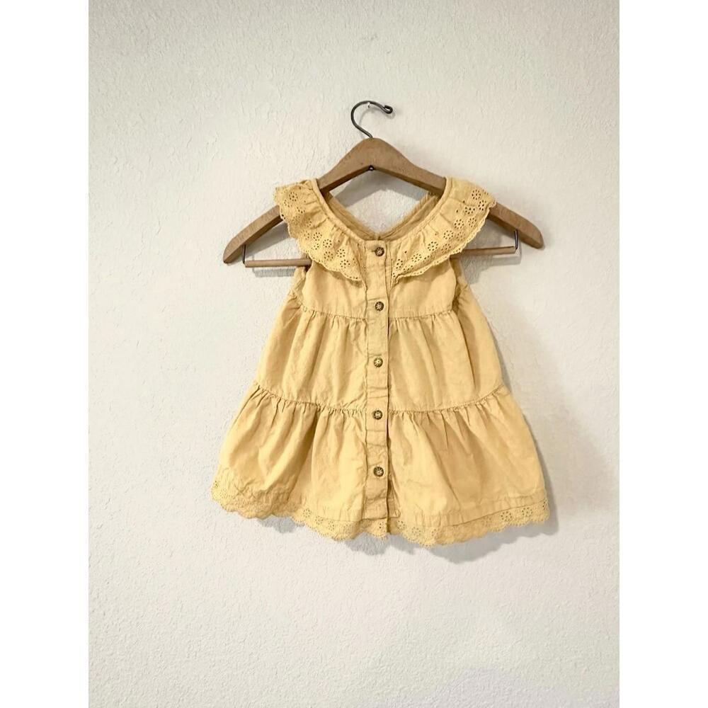 Artisan NY Girls Toddler Dress Lace Sleeveless Mustard Yellow White Bow Size 3T